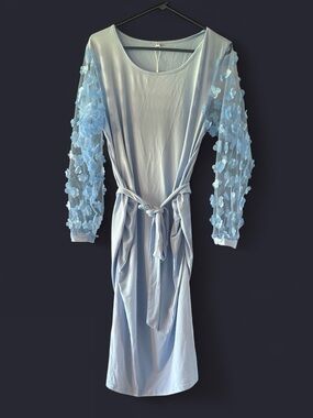 Maternity Light Blue Midi Dress with Sheer Floral Sleeves